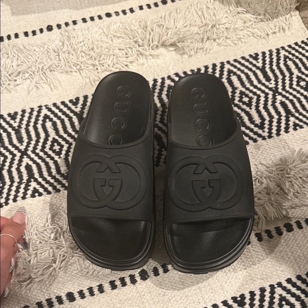 Gucci Black Embossed Logo Slides